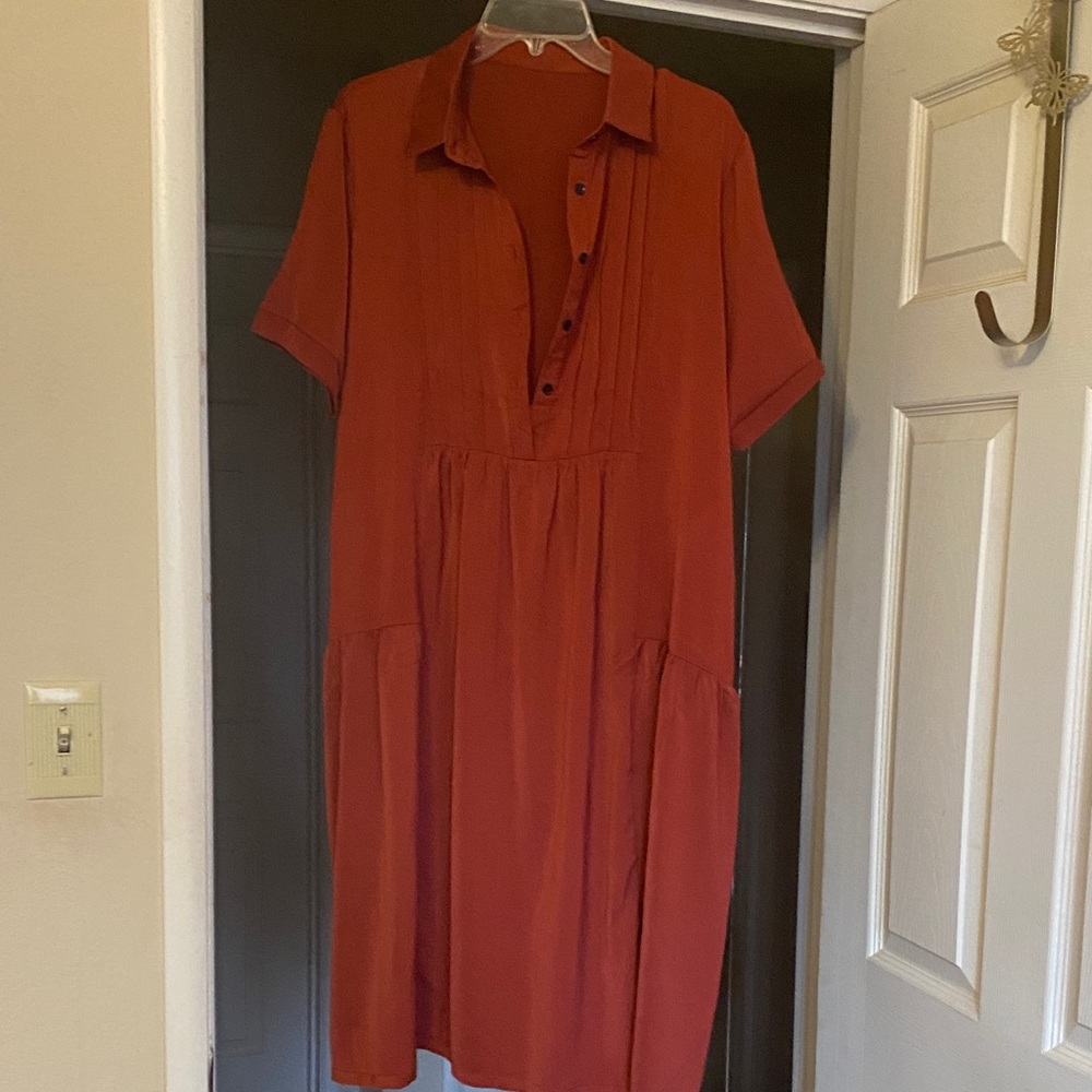 Elegant Rust Orange Button-Down Dress